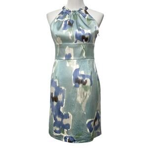 Ann Taylor Aqua and Blue Floral Halter Midi Dress